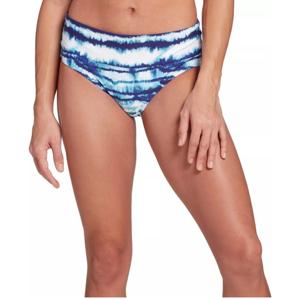 CALIA Women's Wide Band Mid Rise Bikini - Blue Watercolor Striped.    XL.    NWT